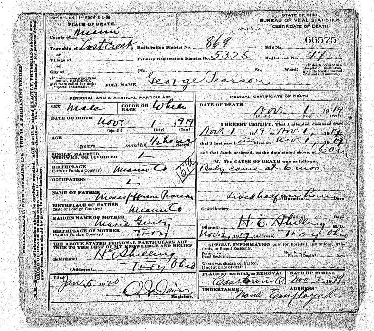 George Pearson’s Death Certificate | The Moses Pearson Family Web